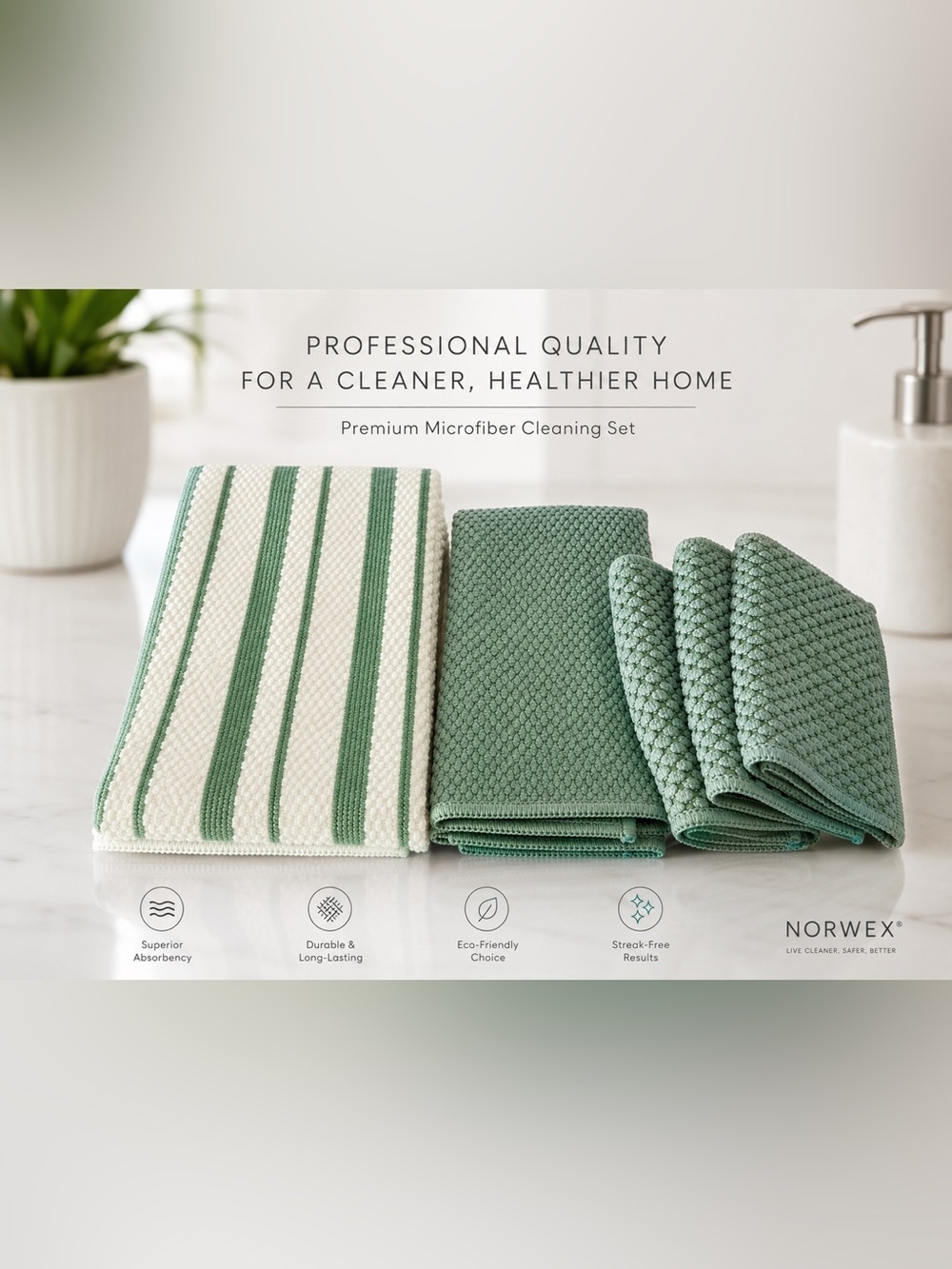 Norwex kitchen counter cloths set -Beautiful Green -2026 new color